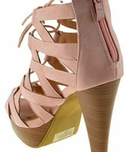Top Moda Table 8 Womens Peep Toe High Heel Caged Lace Up Strappy Sandals Women's