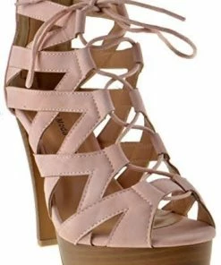 Top Moda Table 8 Womens Peep Toe High Heel Caged Lace Up Strappy Sandals Women's