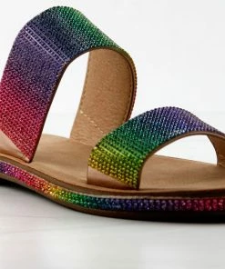 Top Moda Tyson 9 Womens Double Rhinestone Band Slip On Sandals