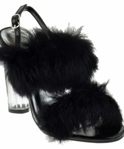 Forever LIQUIDATIONS! Create-88 Womens Faux Fur Strap Translucent Heel Sandals
