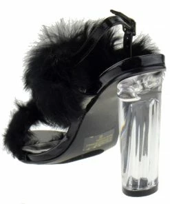 Forever LIQUIDATIONS! Create-88 Womens Faux Fur Strap Translucent Heel Sandals
