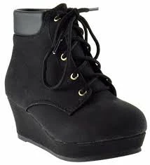 SBW Shoes Snowball 52 Girls Lace Up Ankle Wedge Booties Girl's