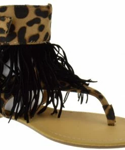 Anna Rebel 1 Womens Fringe Embellished Ankle Band T Strap Flat Sandals Women's Sandals