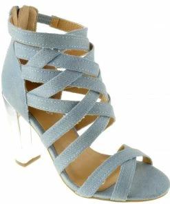 Bamboo Women's FRENZY 07S Womens Strappy Criss Cross Denim Chunky Sandals