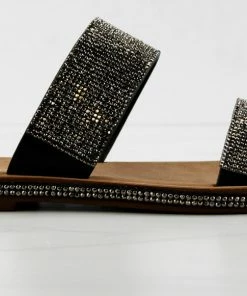 Top Moda Tyson 9 Womens Double Rhinestone Band Slip On Sandals