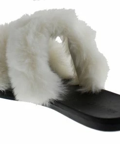 Bamboo Fullmoon 15 Womens Double Band Furry Flat Slides