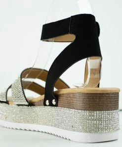 Forever Luxury 43 Women's Rhinestone Double Band Buckled Platform Sandals