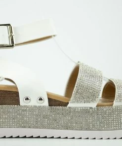 Forever Luxury 43 Women's Rhinestone Double Band Buckled Platform Sandals