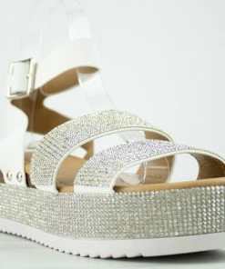Forever Luxury 43 Women's Rhinestone Double Band Buckled Platform Sandals