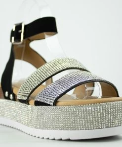 SHOE BARGAIN Shop 7 Forever Luxury 43 Women's Rhinestone Double Band Buckled Platform Sandals