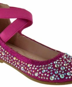 Link Girl's Larissa 83K Little Girls Rhinestone Elastic Strap Ballet Flats