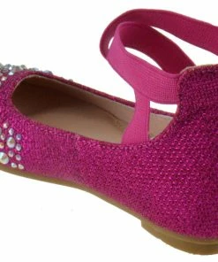Link Girl's Larissa 83K Little Girls Rhinestone Elastic Strap Ballet Flats