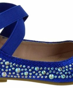 Link Girl's Larissa 83K Little Girls Rhinestone Elastic Strap Ballet Flats