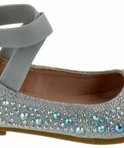 Link Girl's Larissa 83K Little Girls Rhinestone Elastic Strap Ballet Flats