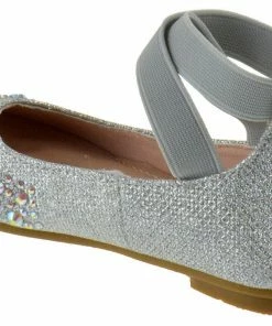 Link Girl's Larissa 83K Little Girls Rhinestone Elastic Strap Ballet Flats