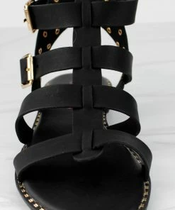 SHOE BARGAIN WAREHOUSE (WWW.SBWSHOES.COM) Minimal 58 Womens Open Toe Dual Buckle Studded Flat Caged Gladiator Sandals Women's