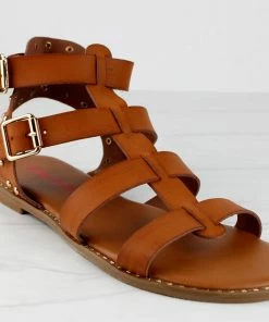 SHOE BARGAIN WAREHOUSE (WWW.SBWSHOES.COM) Minimal 58 Womens Open Toe Dual Buckle Studded Flat Caged Gladiator Sandals Women's