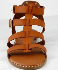 SHOE BARGAIN WAREHOUSE (WWW.SBWSHOES.COM) Minimal 58 Womens Open Toe Dual Buckle Studded Flat Caged Gladiator Sandals Women's