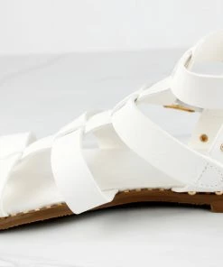 SHOE BARGAIN WAREHOUSE (WWW.SBWSHOES.COM) Minimal 58 Womens Open Toe Dual Buckle Studded Flat Caged Gladiator Sandals Women's