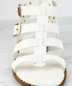 SHOE BARGAIN WAREHOUSE (WWW.SBWSHOES.COM) Minimal 58 Womens Open Toe Dual Buckle Studded Flat Caged Gladiator Sandals Women's
