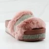 Bamboo Nighttime 02 Womens One Band Platform Fur Slides With Rhinestone Embellishment