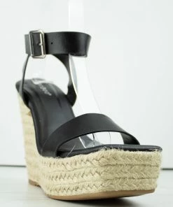 Bamboo Prefer 01 Women's Patent Square Toe Wedge Espadrille Sandals