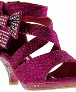 Bella Marie Ponce 10 Little Girl's Glitter Rhinestone Bow Heeled Dress Sandals
