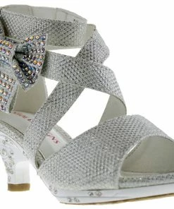Bella Marie Ponce 10 Little Girl's Glitter Rhinestone Bow Heeled Dress Sandals
