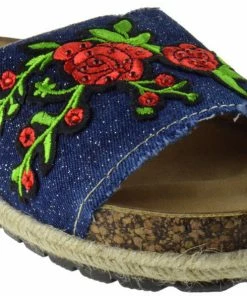 Nature Breeze Regain 02 Womens Denim Floral Espadrille Sandals Women's