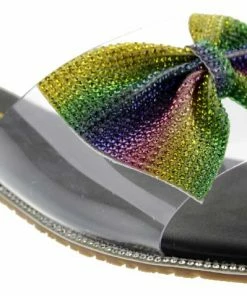 DD Lucita Sarah 05 Women's Embellished Rhinestone Bow Flat Sandals