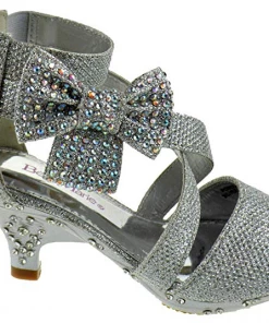 Bella Marie Ponce 10 Little Girl's Glitter Rhinestone Bow Heeled Dress Sandals