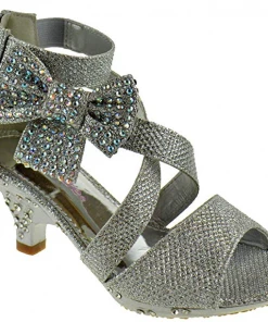 Bella Marie Ponce 10 Little Girl's Glitter Rhinestone Bow Heeled Dress Sandals