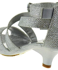 Bella Marie Ponce 10 Little Girl's Glitter Rhinestone Bow Heeled Dress Sandals