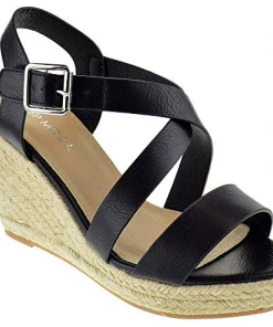 Top Moda Frankela 3 Womens Open Toe Slingback Espadrille Wedge Sandal