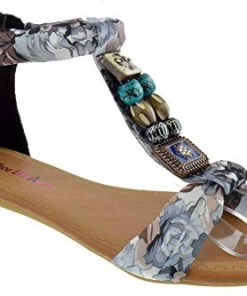 SBW Shoes Triba-1 Women's Floral Beaded Flat Sandals