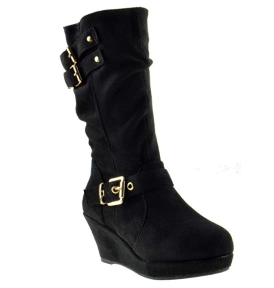 SBW Shoes Girl's Maden 4K Girls Triple Buckle Accent Slouchy Wedge Boot 1 SBW Shoes Girl's Maden 4K Girls Triple Buckle Accent Slouchy Wedge Boot