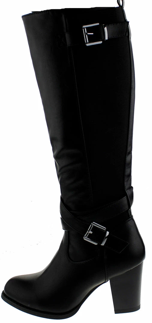 Top Moda Storm 1 Womens Knee High Double Buckle Accent Almond Toe Block Heel Riding Boots 6 Top Moda Storm 1 Womens Knee High Double Buckle Accent Almond Toe Block Heel Riding Boots