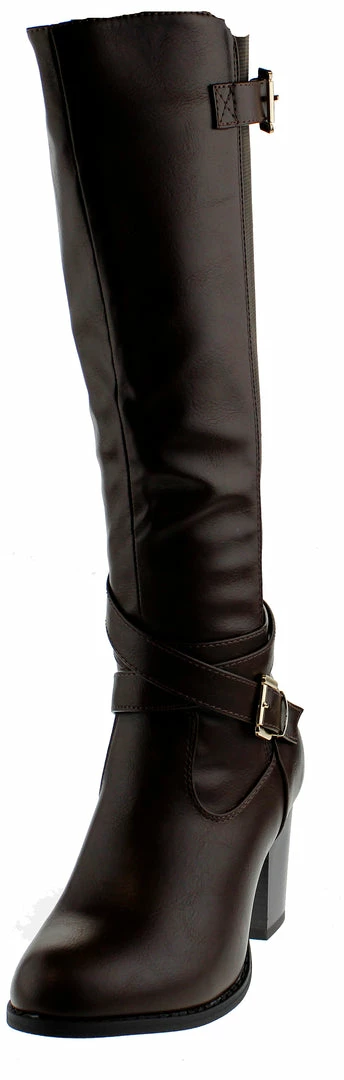 Top Moda Storm 1 Womens Knee High Double Buckle Accent Almond Toe Block Heel Riding Boots 3 Top Moda Storm 1 Womens Knee High Double Buckle Accent Almond Toe Block Heel Riding Boots
