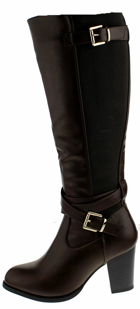 Top Moda Storm 1 Womens Knee High Double Buckle Accent Almond Toe Block Heel Riding Boots 1 Top Moda Storm 1 Womens Knee High Double Buckle Accent Almond Toe Block Heel Riding Boots