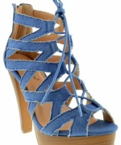 Top Moda Table 8 Womens Peep Toe High Heel Caged Lace Up Strappy Sandals Women's