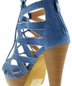 Top Moda Table 8 Womens Peep Toe High Heel Caged Lace Up Strappy Sandals Women's