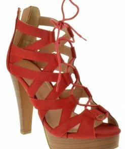 Top Moda Table 8 Womens Peep Toe High Heel Caged Lace Up Strappy Sandals Women's