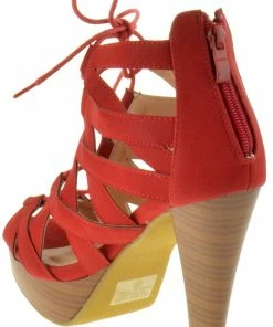Top Moda Table 8 Womens Peep Toe High Heel Caged Lace Up Strappy Sandals Women's