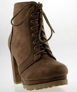 Top Moda Women's Teca 1 Womens Chunky Heel Lace Up Almond Toe Ankle Booties