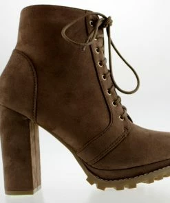 Top Moda Women's Teca 1 Womens Chunky Heel Lace Up Almond Toe Ankle Booties