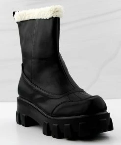 Lemonade Women's Tripper Womens Fur Trimmed Block Heeled Platform Rain/Snow Booties