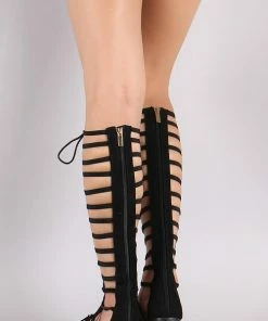 Shoe Dezigns Zeus 57 Women's Knee High Caged Lace Up Gladiator Sandals